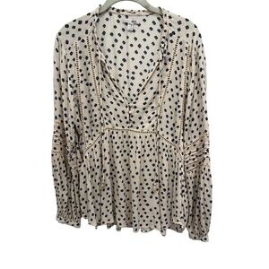 AMUSE Society Revolve Chateau Long Sleeve Lace Trim BoHo Peasant Top Size Medium